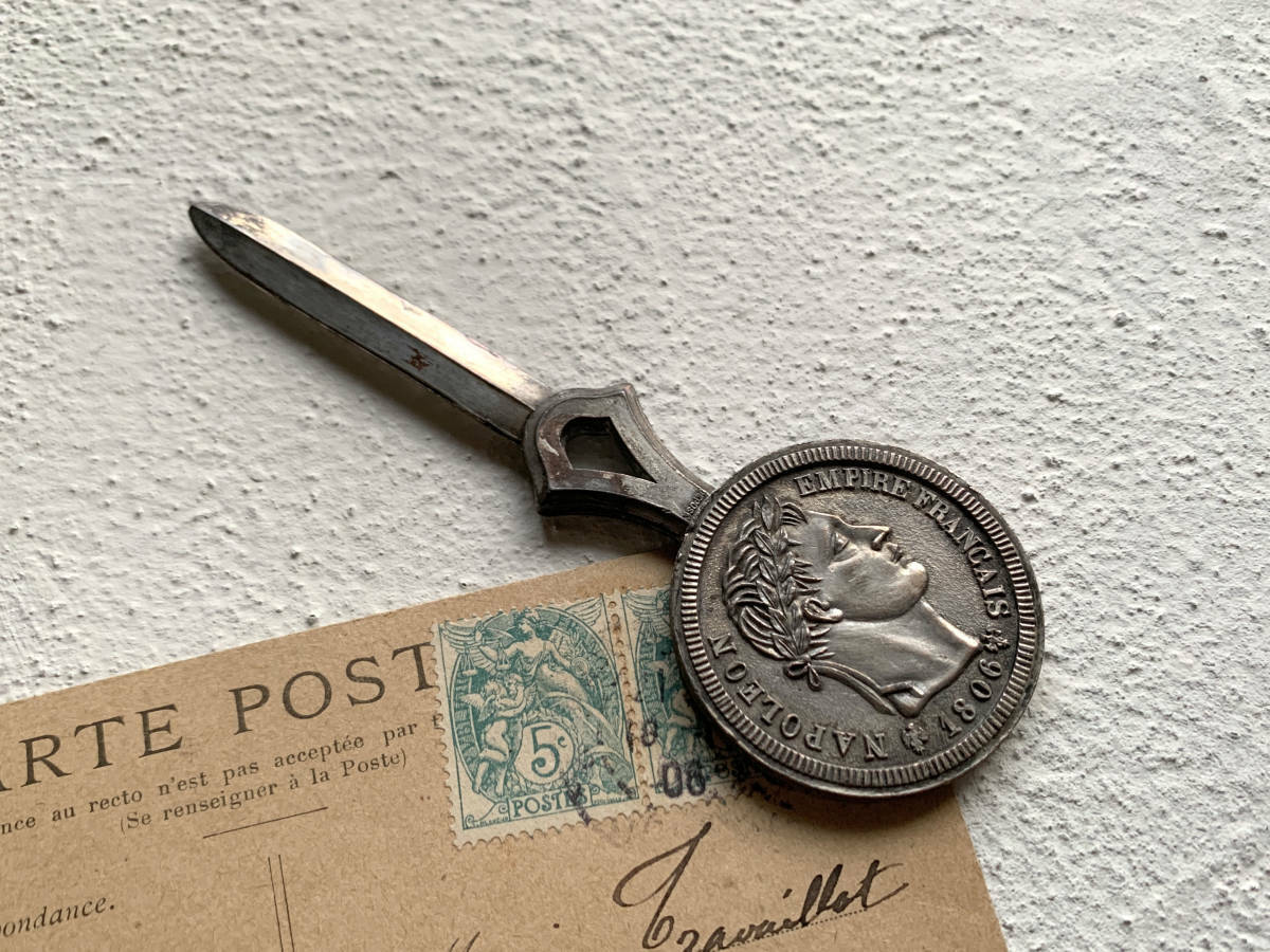 Extremely rare  France Antique 1969 Napoleon Paper Knife Stationery Coin Memo