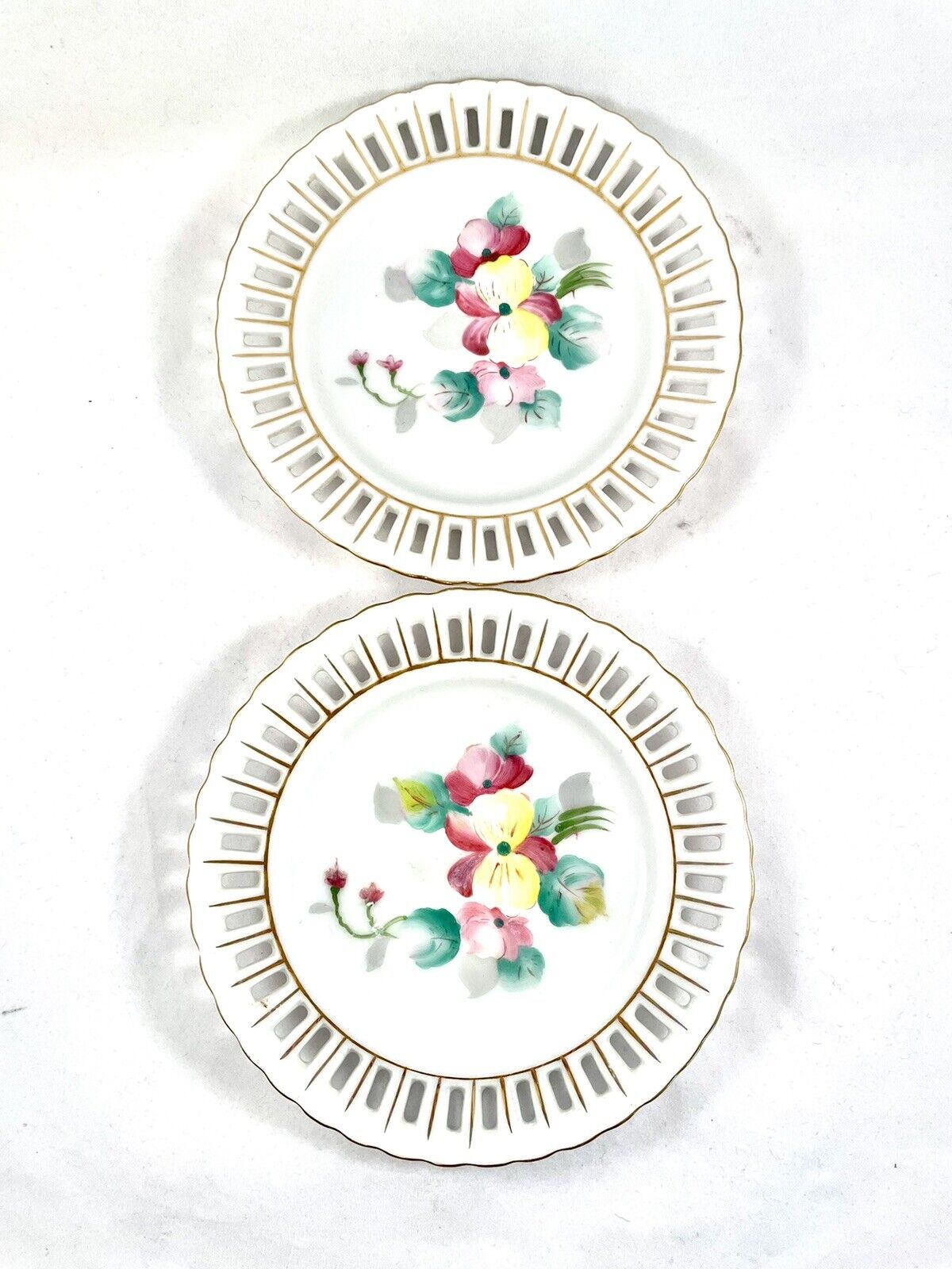 Vintage Rosetti Chicago Reticulated Butter Pats Hand Painted Occupied Japan 5in