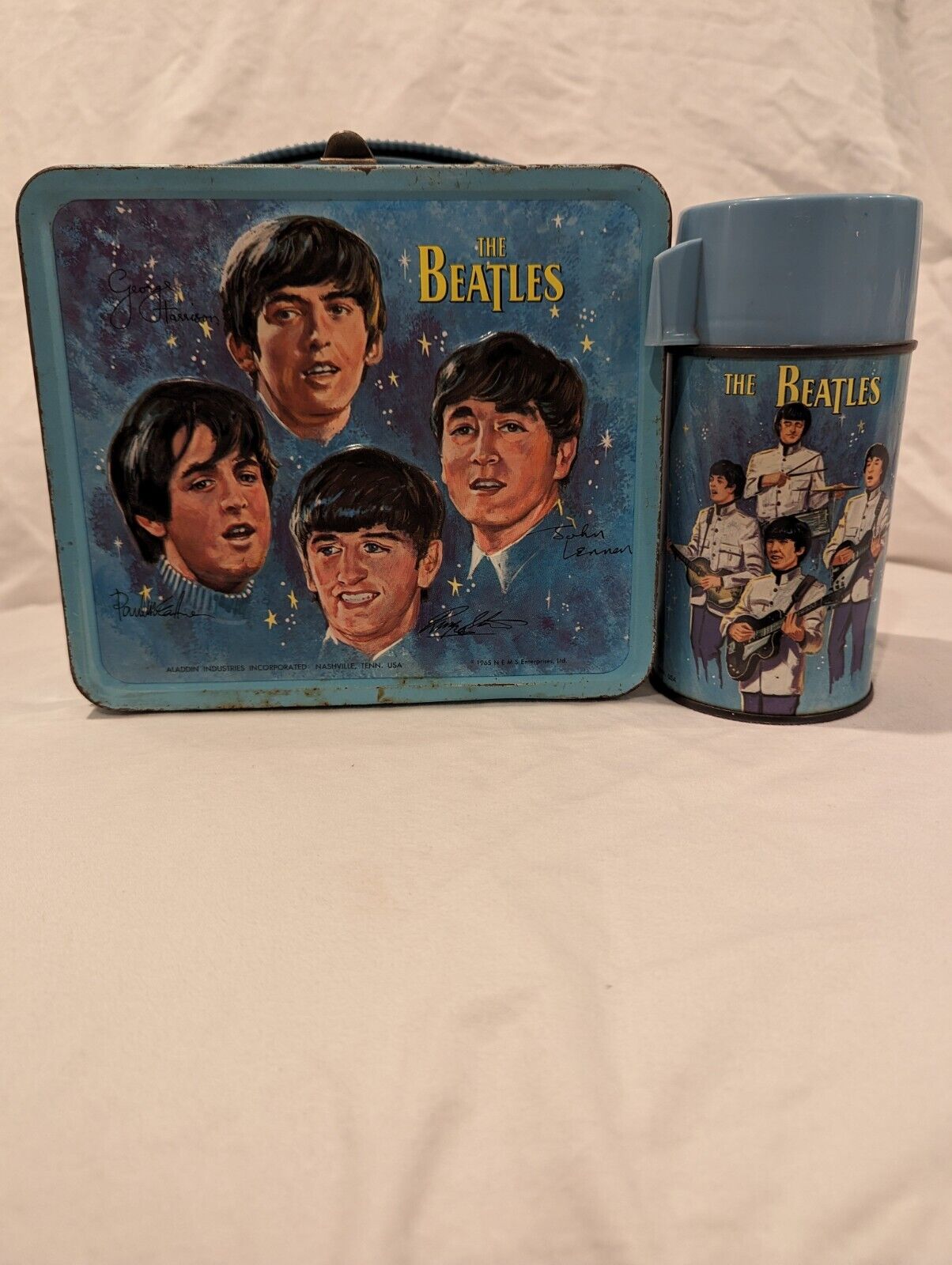 Rare Vintage 1965 The Beatles Collectible Metal Lunchbox W/ Thermos Beatles Nice