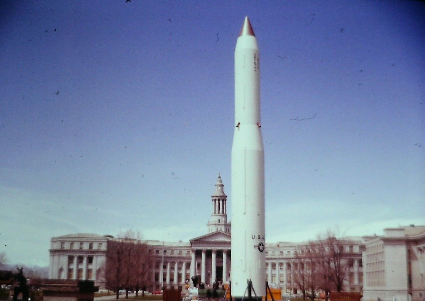 1959 35mm Slide Titan Missile Rocket w/ Colorado Capitol Building in Background