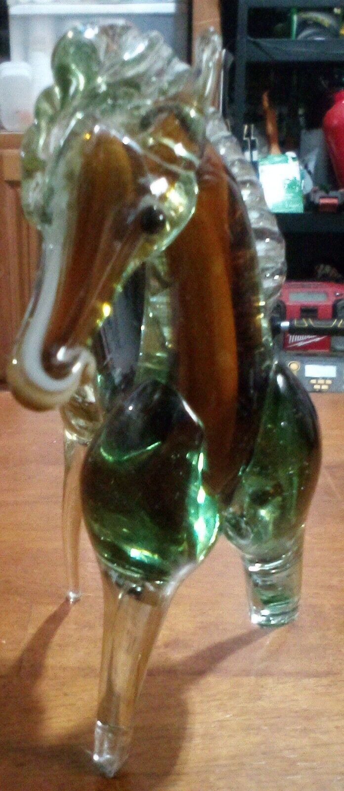 Green Glass Brownish Marble Like Swirls Hose Figurine/PaperWeight Frt. Legs Brok