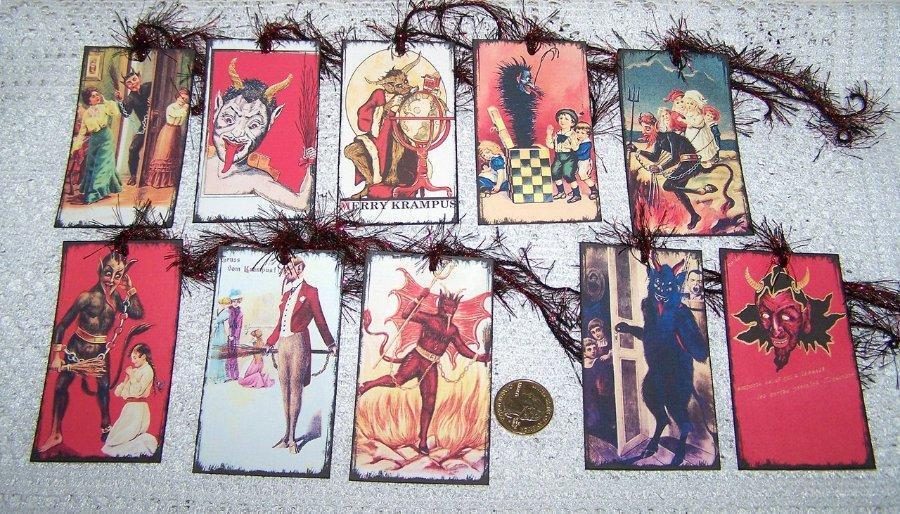 10-Christmas-Victorian-Gruss Vom Krampus-Vintage-Linen Cardstock-Gift-Hang-Tags