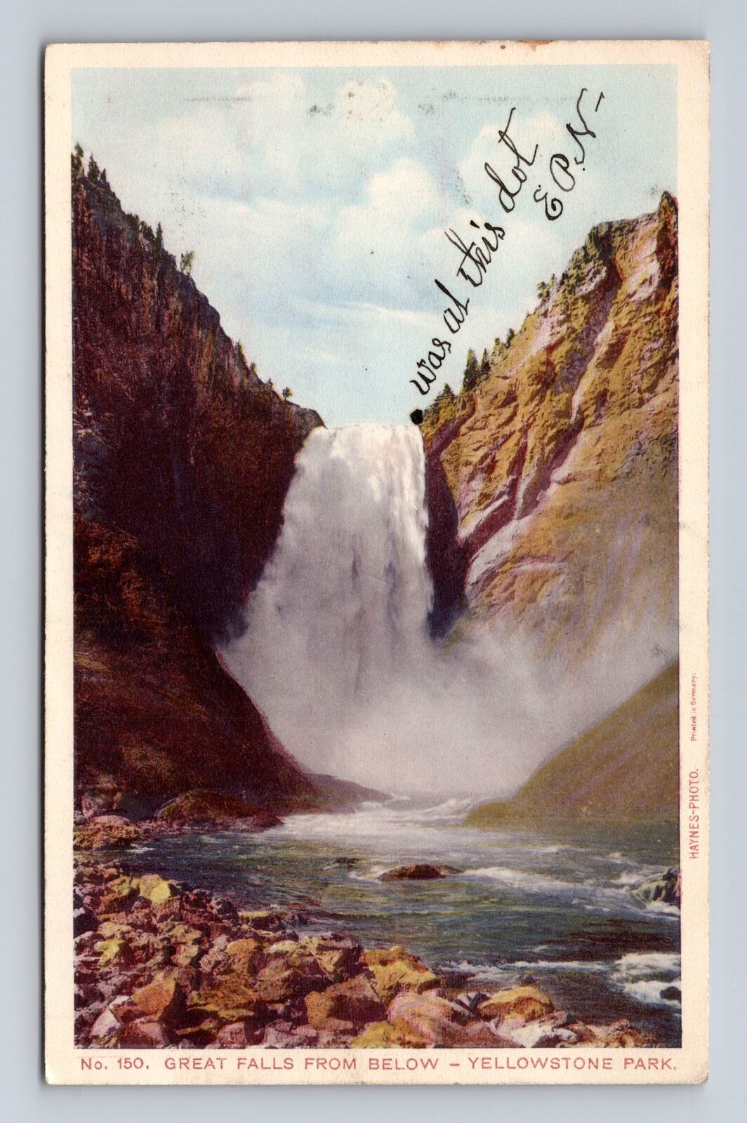 Yellowstone National Park, Great Falls, Series #150, Vintage Souvenir Postcard
