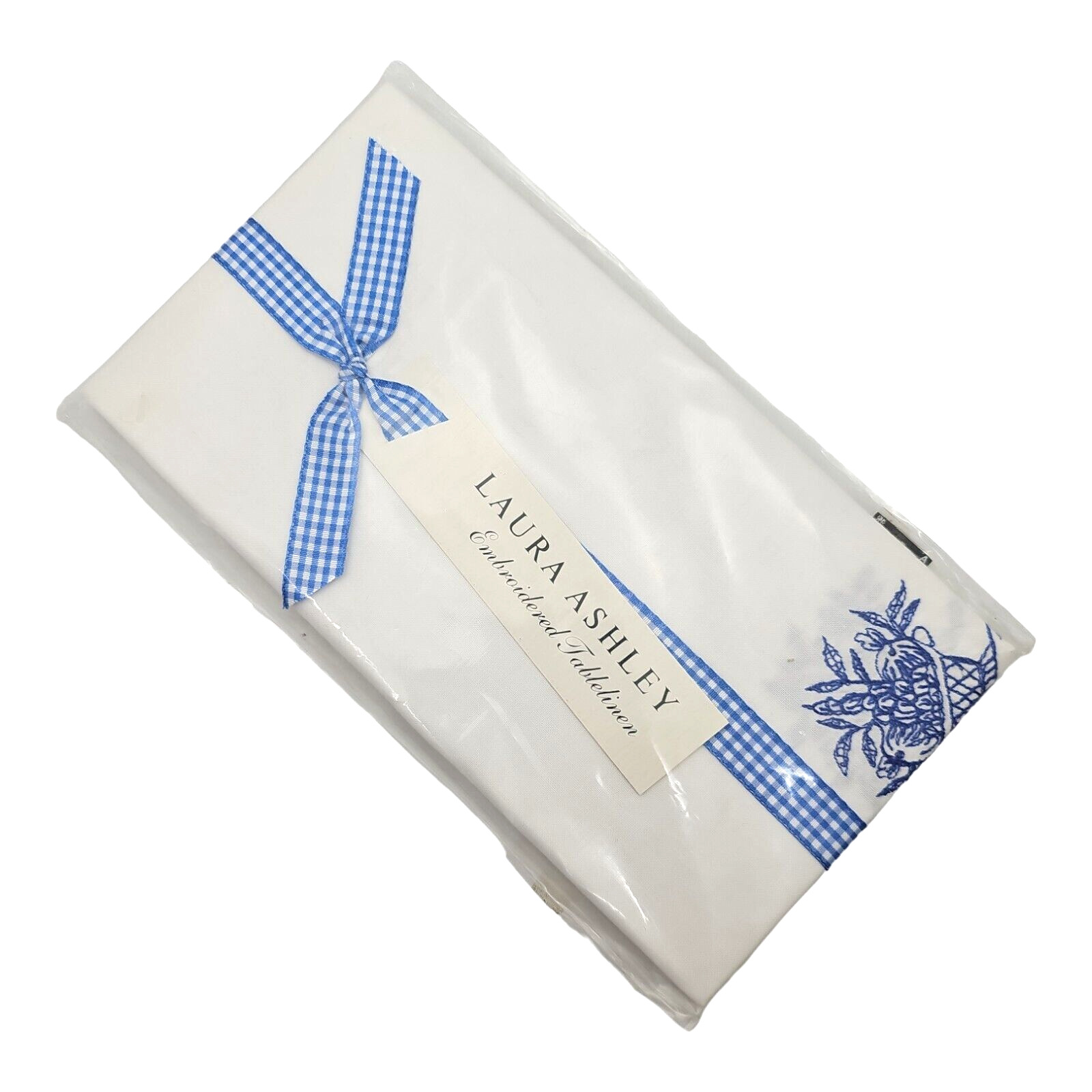 Laura Ashley Napkins 2 Embroidered 17x17 in White Blue Basket Cotton Tablelinen
