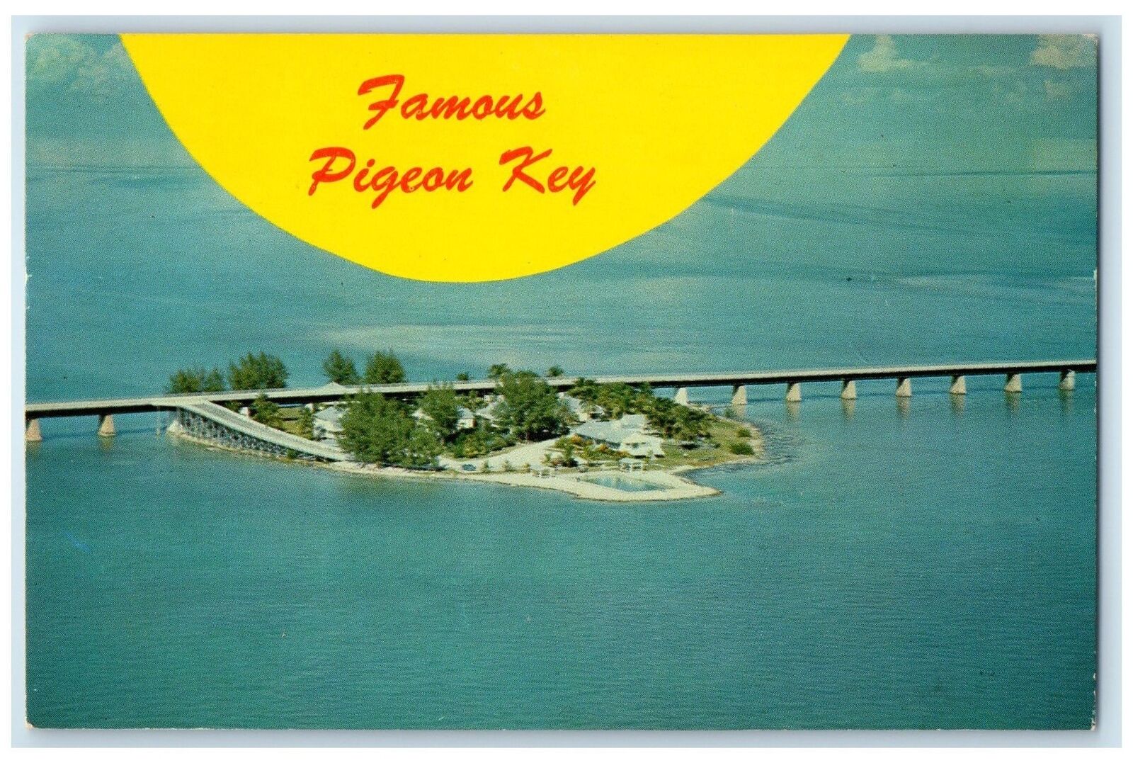 1969 Aerial View Overseas Highway 7 Mile Bridge Pigeon Key Florida FL Postcard