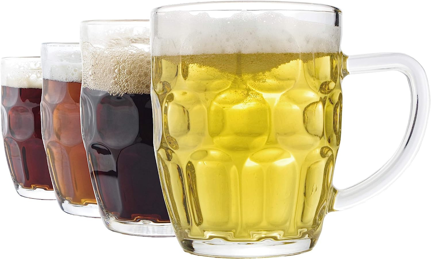 4 Pack 20OZ  Dimple Stein Beer Mug, Lead Free Glass, Beer Glasses, Crystal Clear