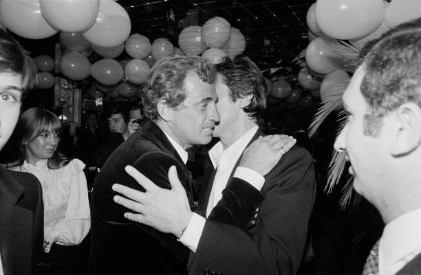 Jean Paul Belmondo and Alain Delon at a party for the release of t- Old Photo