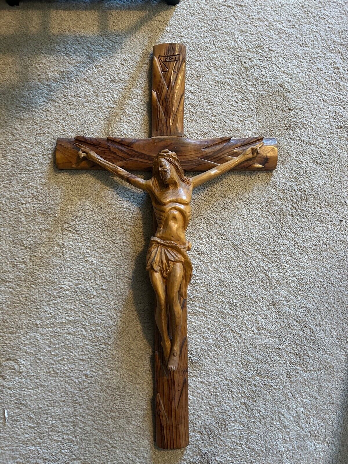 Vintage INRI Jesus Christ on the Cross Olive Wood 26\