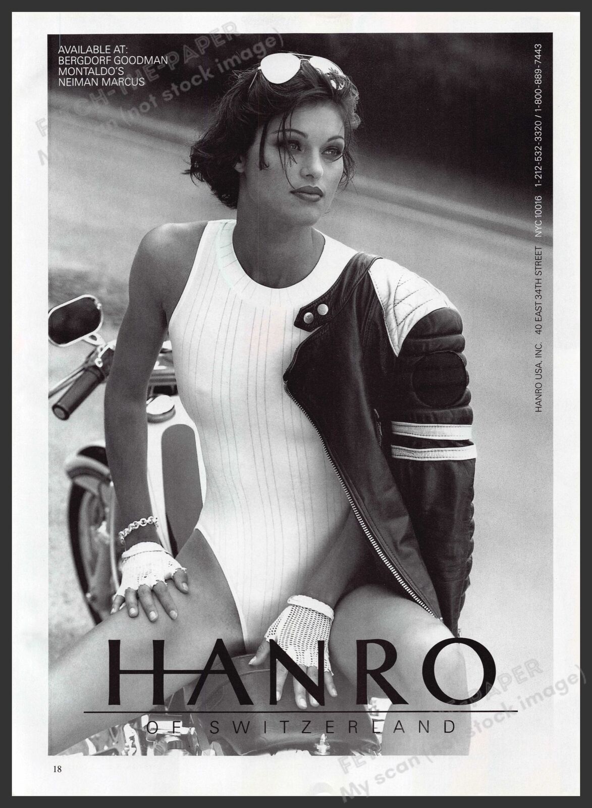 Hanro of Switzerland 1990s Print Advertisement 1994 Bodysuit Motorbike
