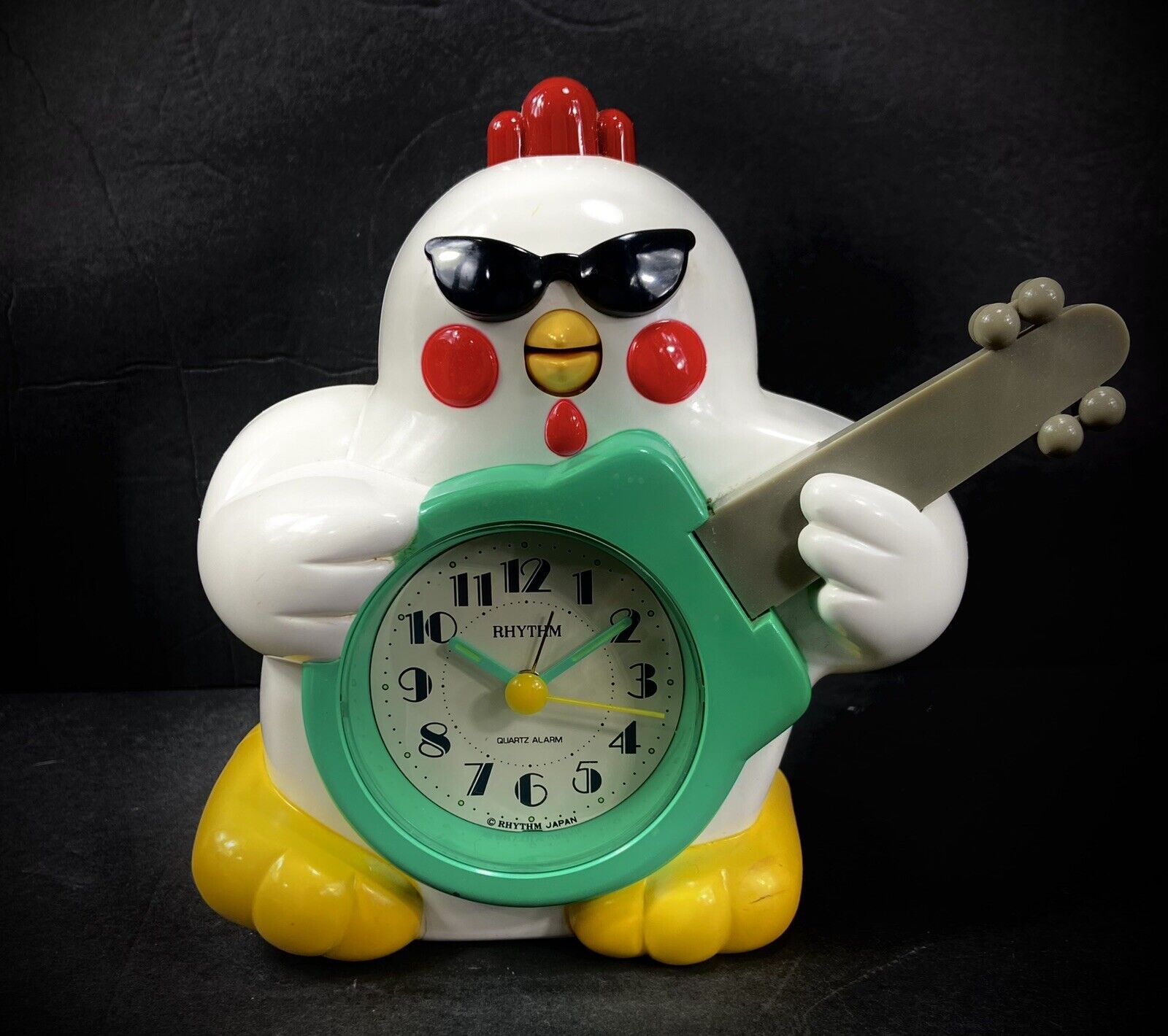 Vintage RHYTHM Rock & Roll Singing Chicken Guitar Alarm Clock Japan Rooster