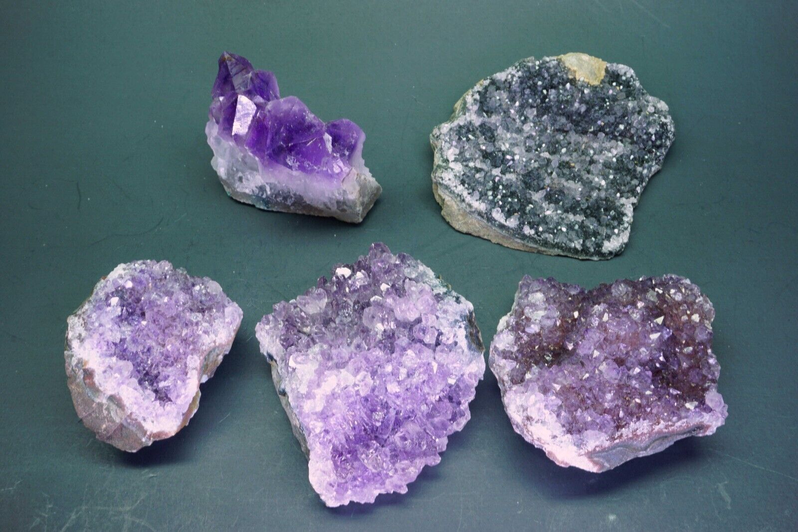 Amethyst Geode Druzy 1 Lb 2 Oz Crystal Quartz Cluster Natural Specimen 5 Pieces
