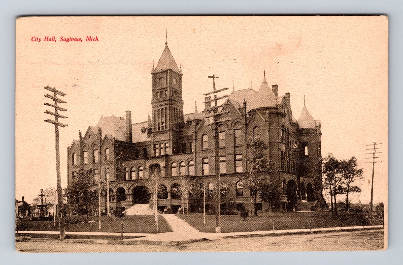 Saginaw MI-Michigan, City Hall, Government, Antique Vintage c1908 Postcard