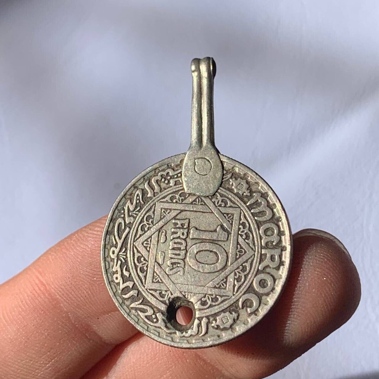 VERY RARE ANCIENT SILVER COLOR OLD MOROCCAN PENDANT COIN AMULET ISLAMIC ARABIC