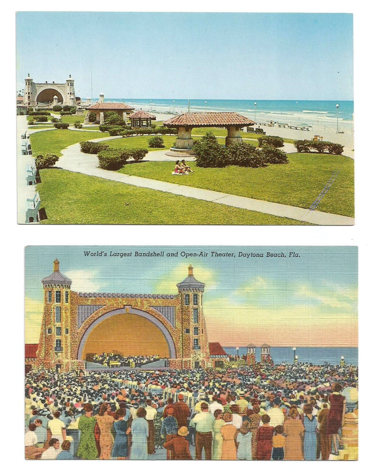 2 Daytona Beach FL Postcards Florida Bandshell Ocean Front Park