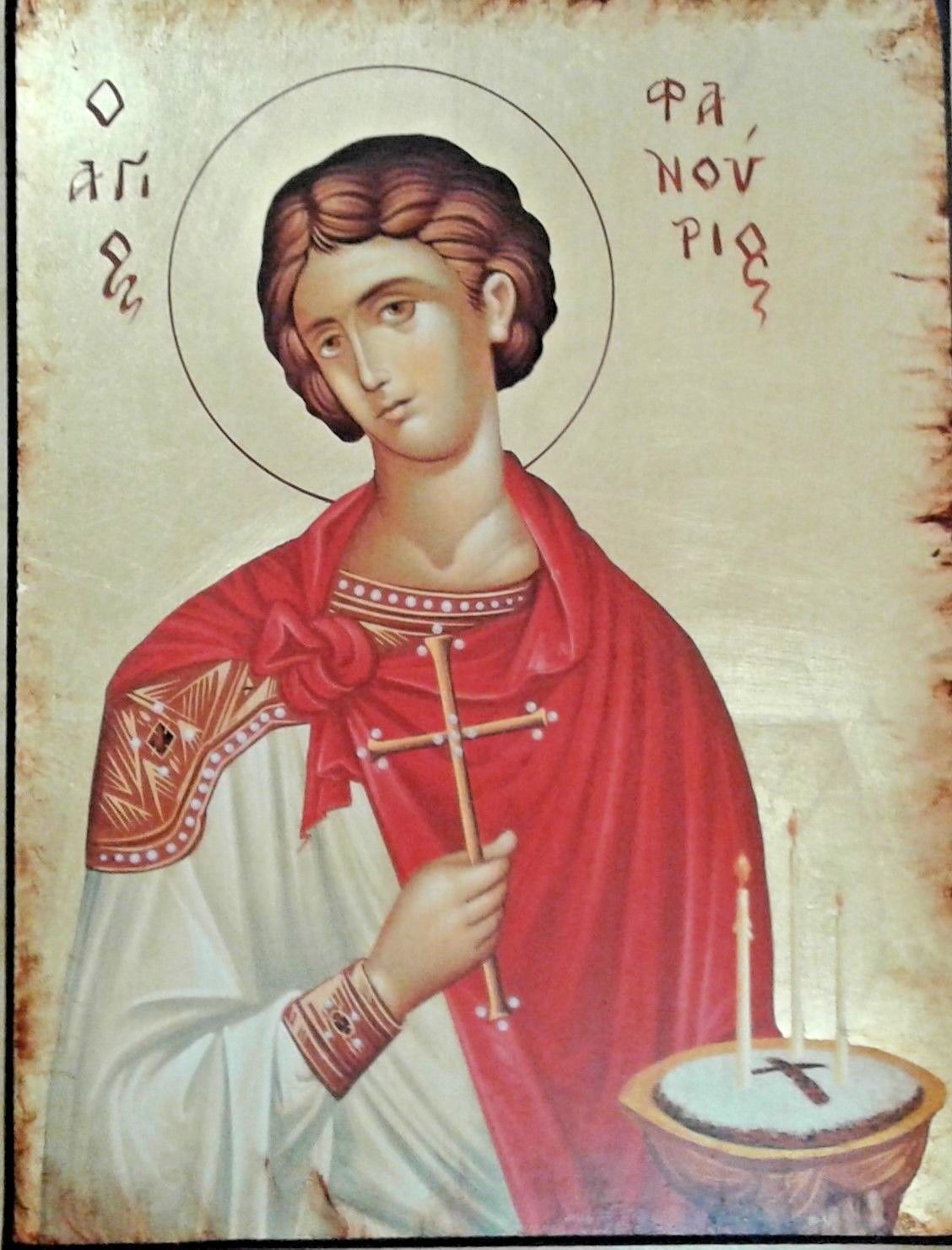 St. Phanourios Icon with Golden Leaf Background & Handpaited Details 10.2\