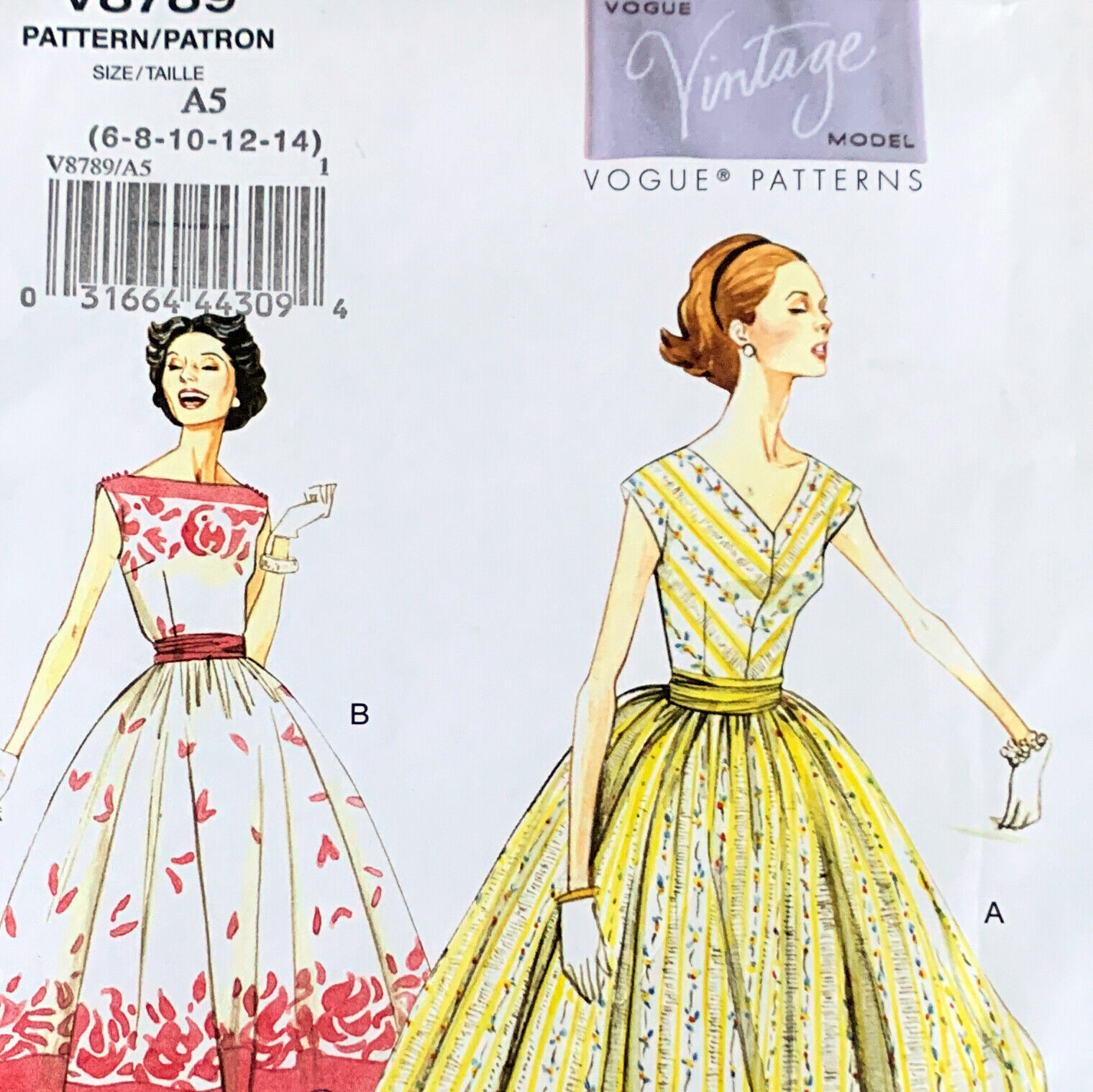 1957 VOGUE VINTAGE MODEL Dress V8789 Uncut Sewing Pattern Size 6 8 10 12 14