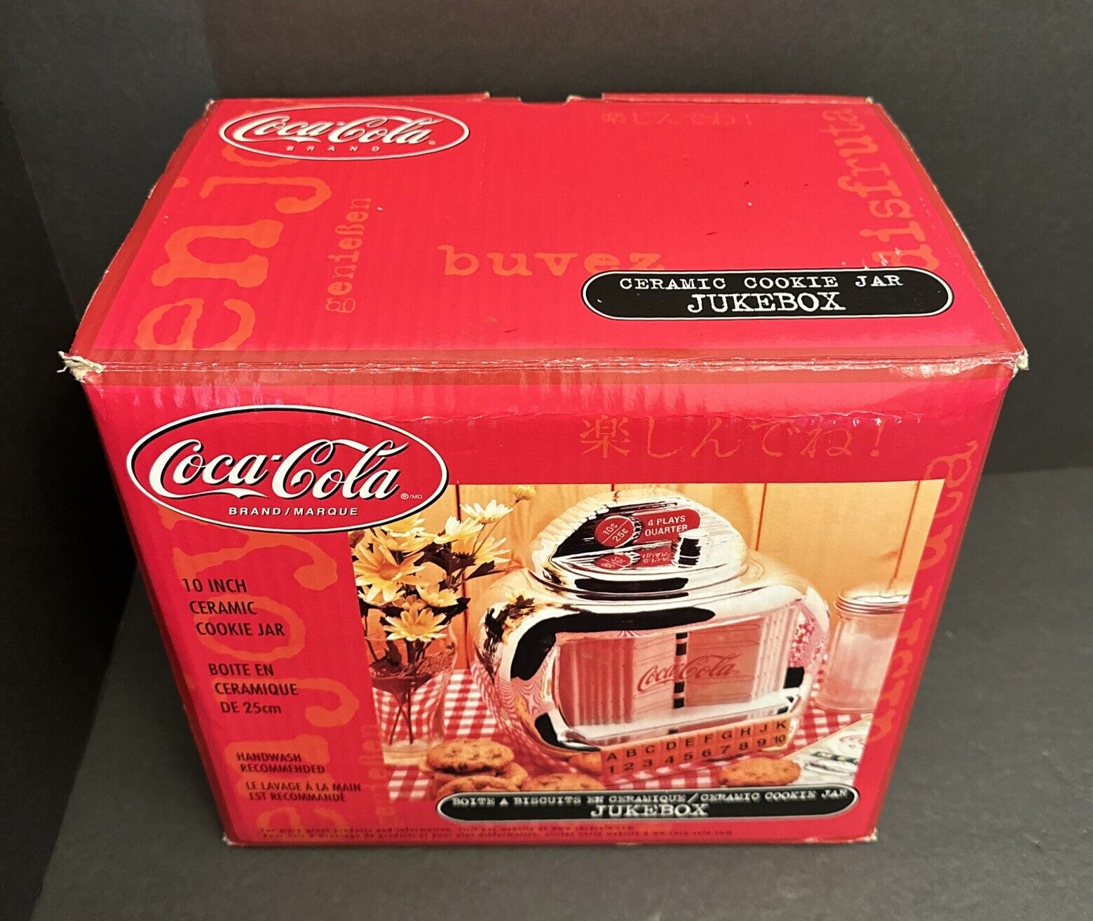 Vintage 2000 Coca-Cola Jukebox Shiny Silver Cookie Jar by Gibson, NIB
