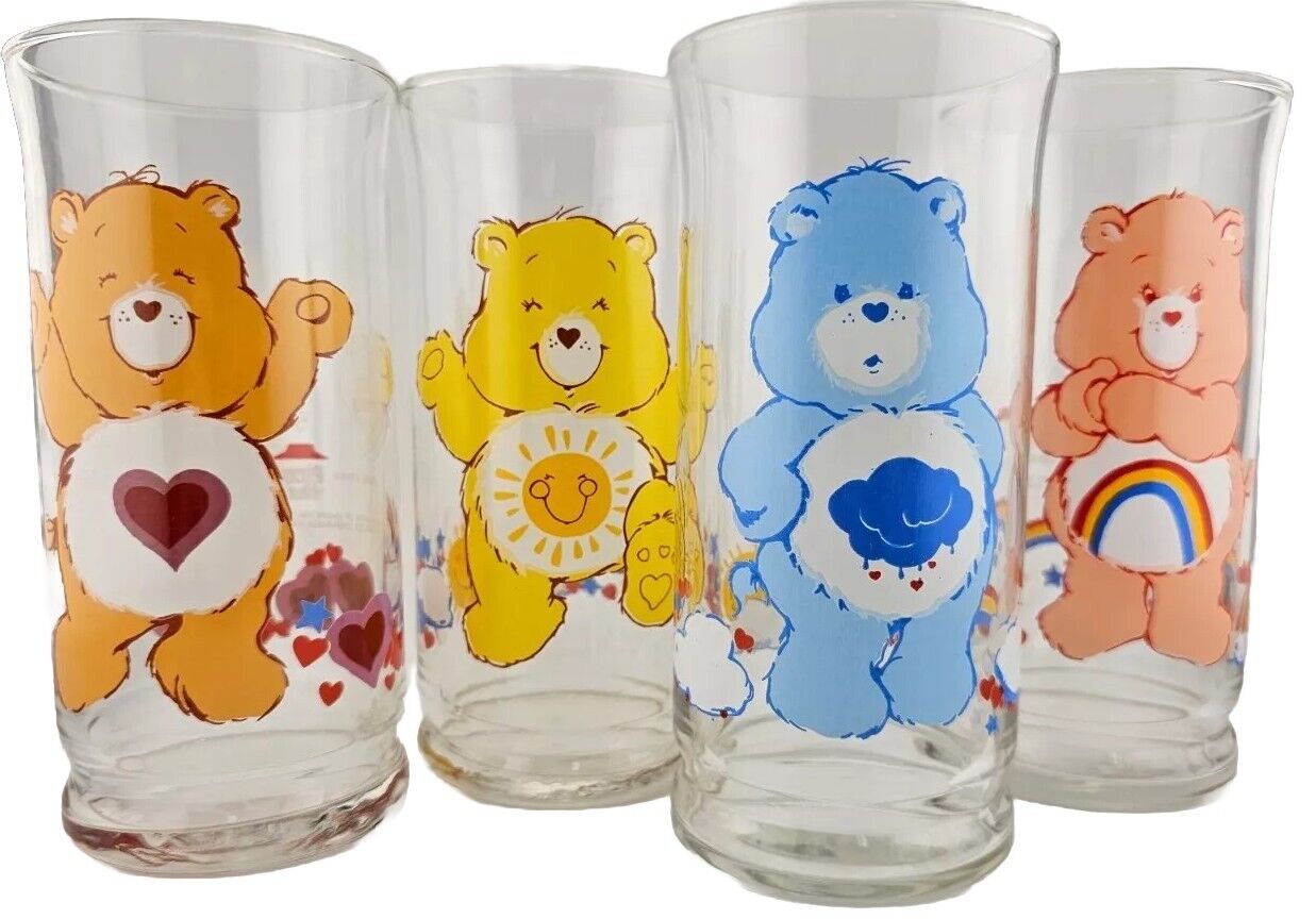 Vintage 1983 Pizza Hut Collector’s Series Care Bear Drinking Glasses Set Of 4