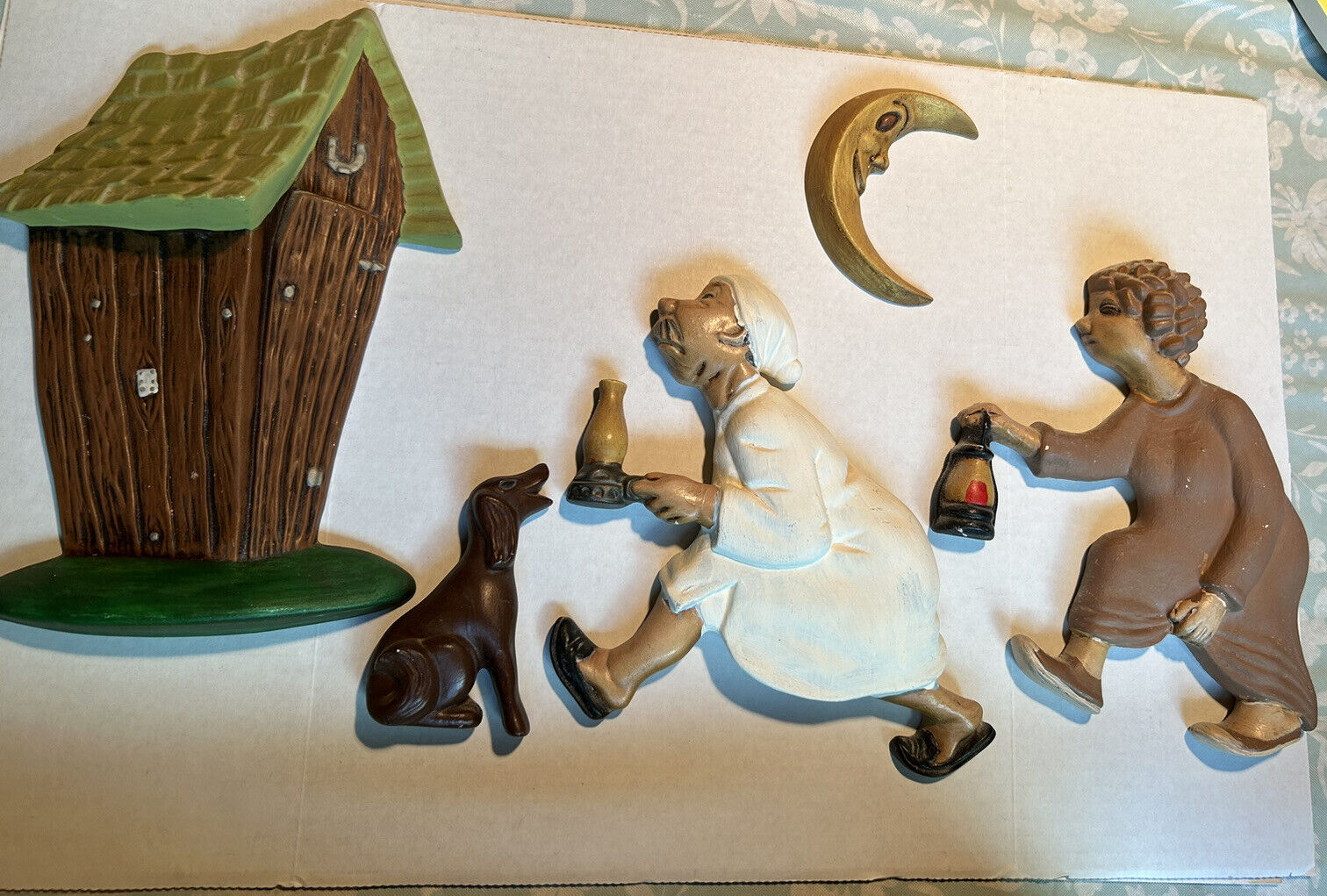 Arnel's Vintage ‘Race To The Outhouse Man’, Woman, OutHouse, Moon, Dog 5 Pieces