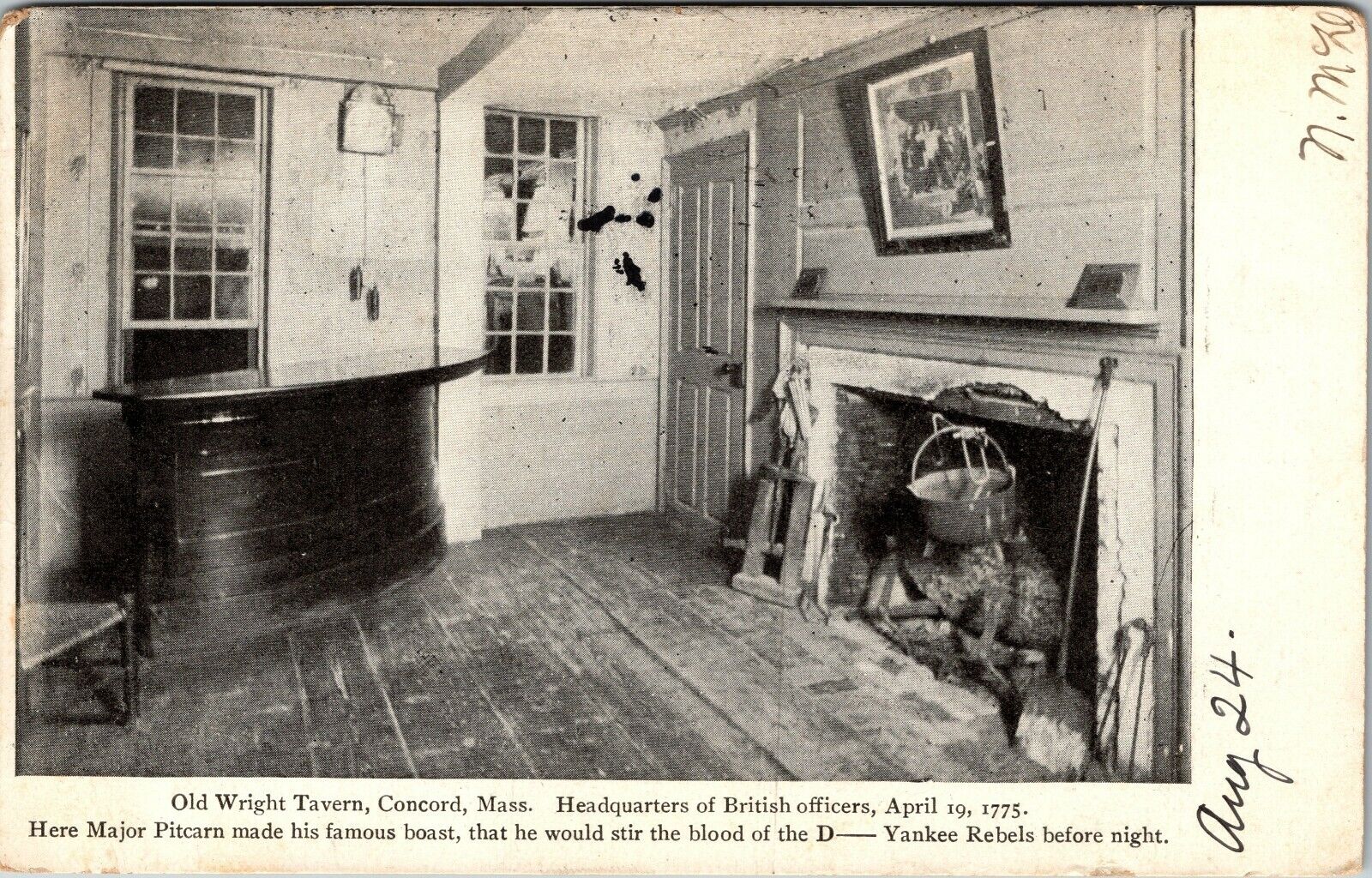 1906 Concord Massachusetts Old Wright Tavern  Antique Postcard