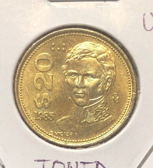 1985 Mo Mexico  20 Pesos UNCIRCULATED Brass Coin -21MM- KM#508