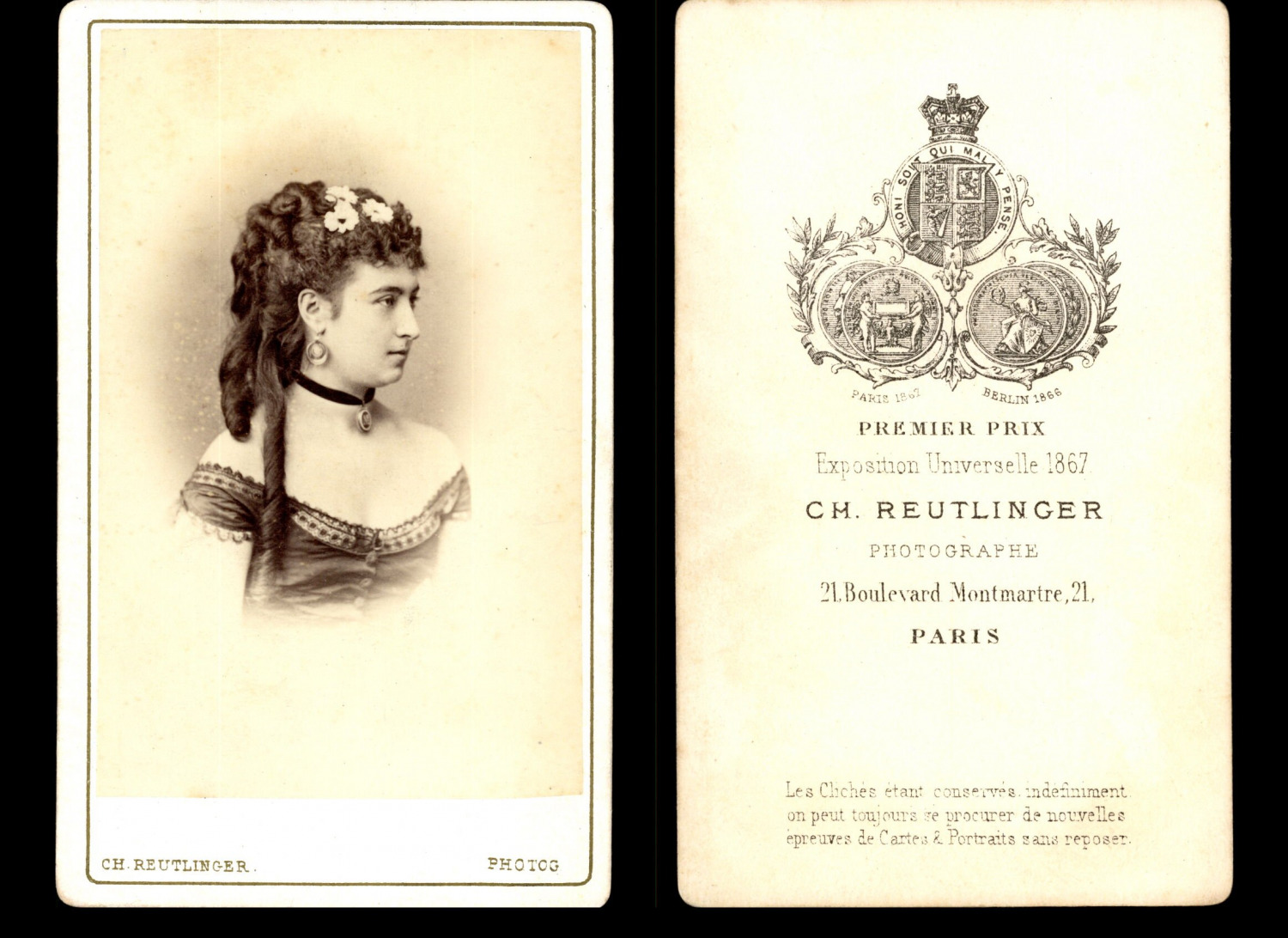 Reutlinger, Paris, Vintage Albumen Print CDV ID Actress