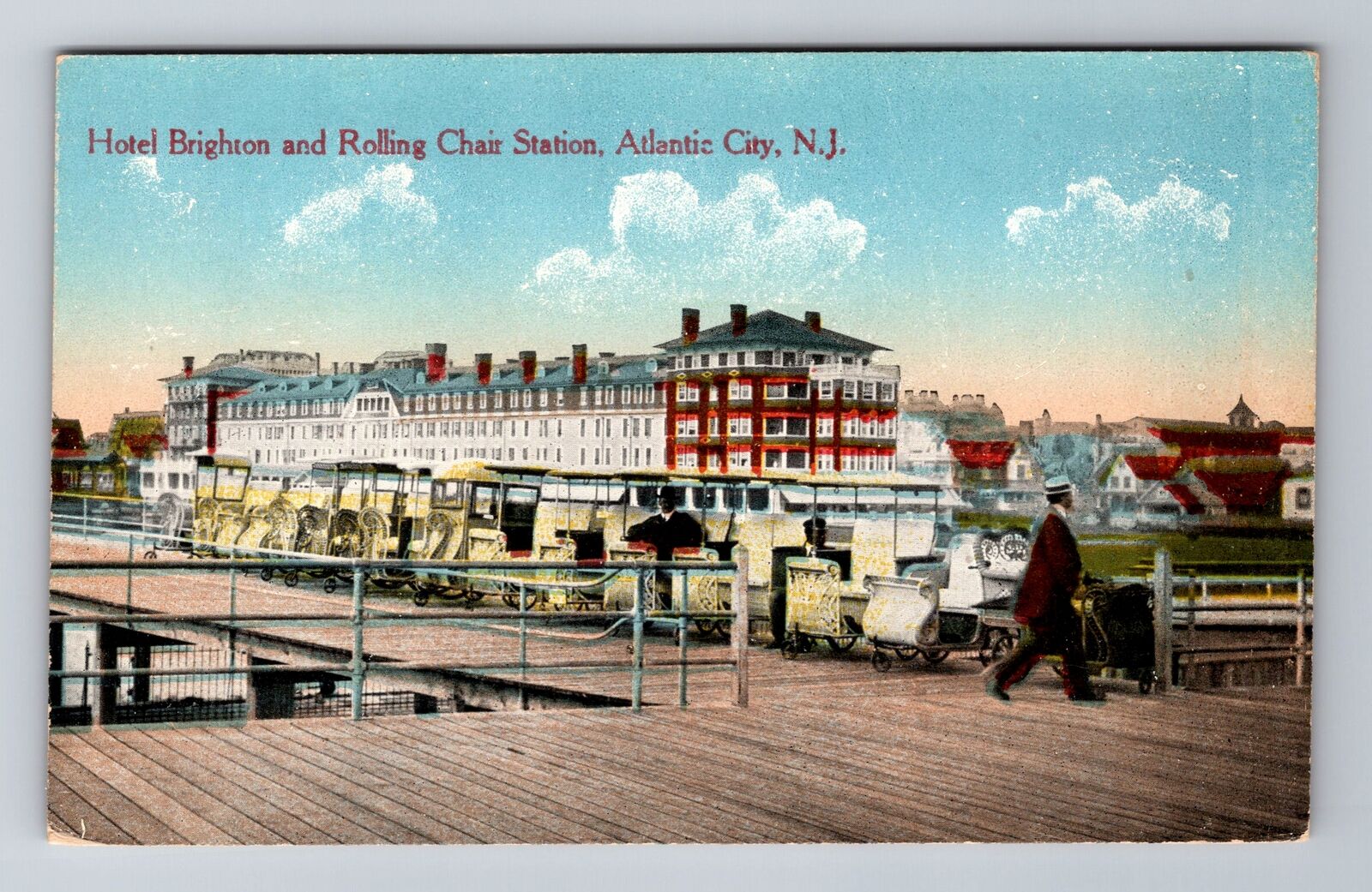 Atlantic City NJ-New Jersey, Hotel Brighton, Rolling Chair, Vintage Postcard