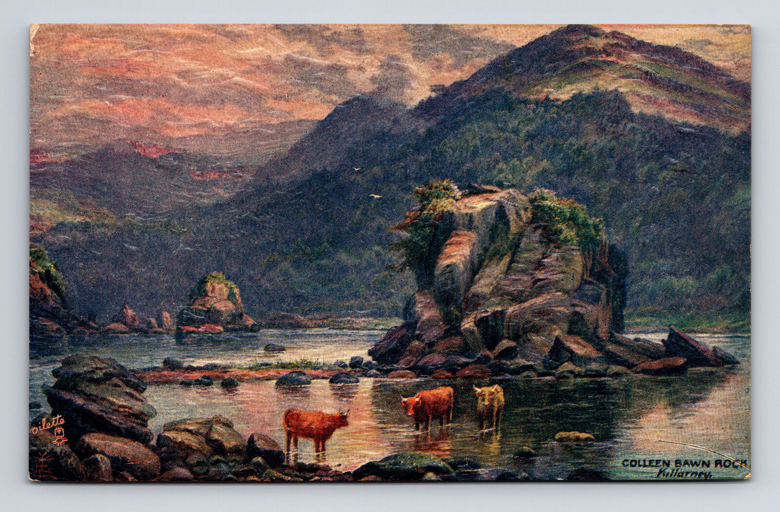 Colleen Bawn Rock Middle Lake Killarney Ireland Raphael Tuck\'s Oilette Postcard