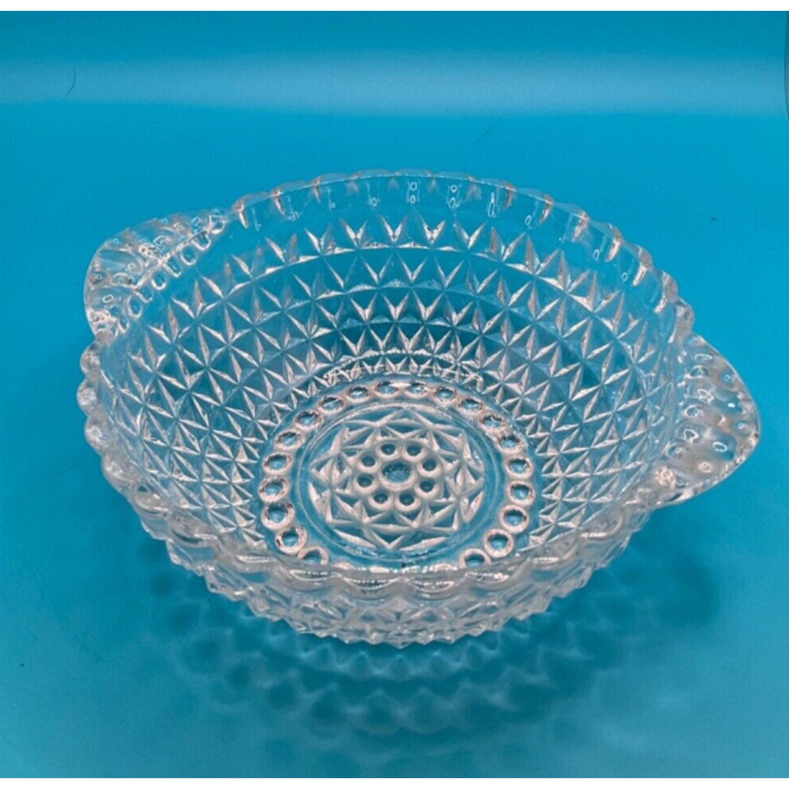 🌠 Unique Vintage Depression Glass Desert Bowl | Teardrop Handles & Star Bottom