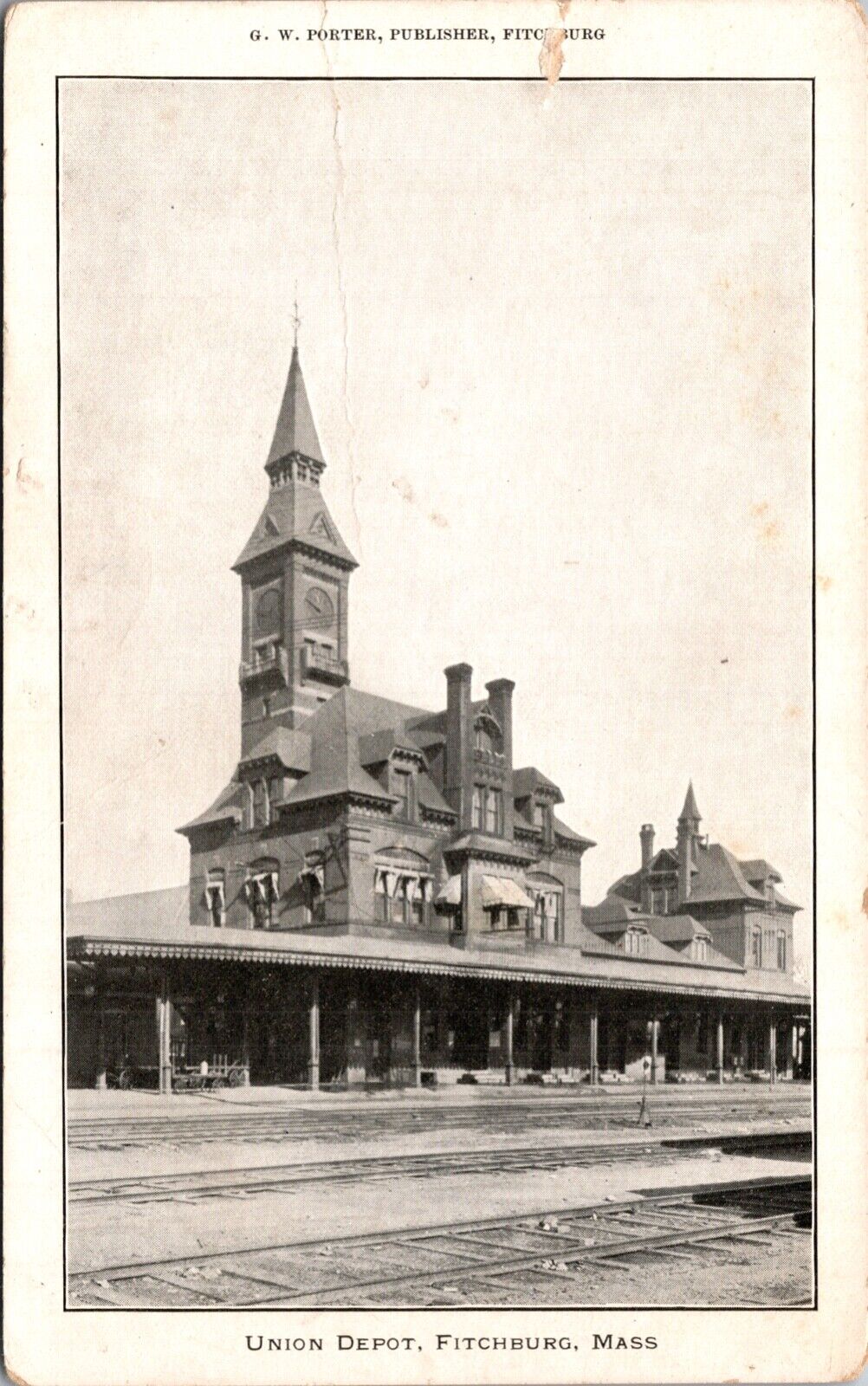 Postcard Union Railroad Depot in Fitchburg, Massachusetts