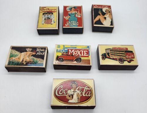 Vintage Coca-Cola, Pepsi Cola,  Dr. Pepper, Moxie Soft Drink Matches-7 Boxes