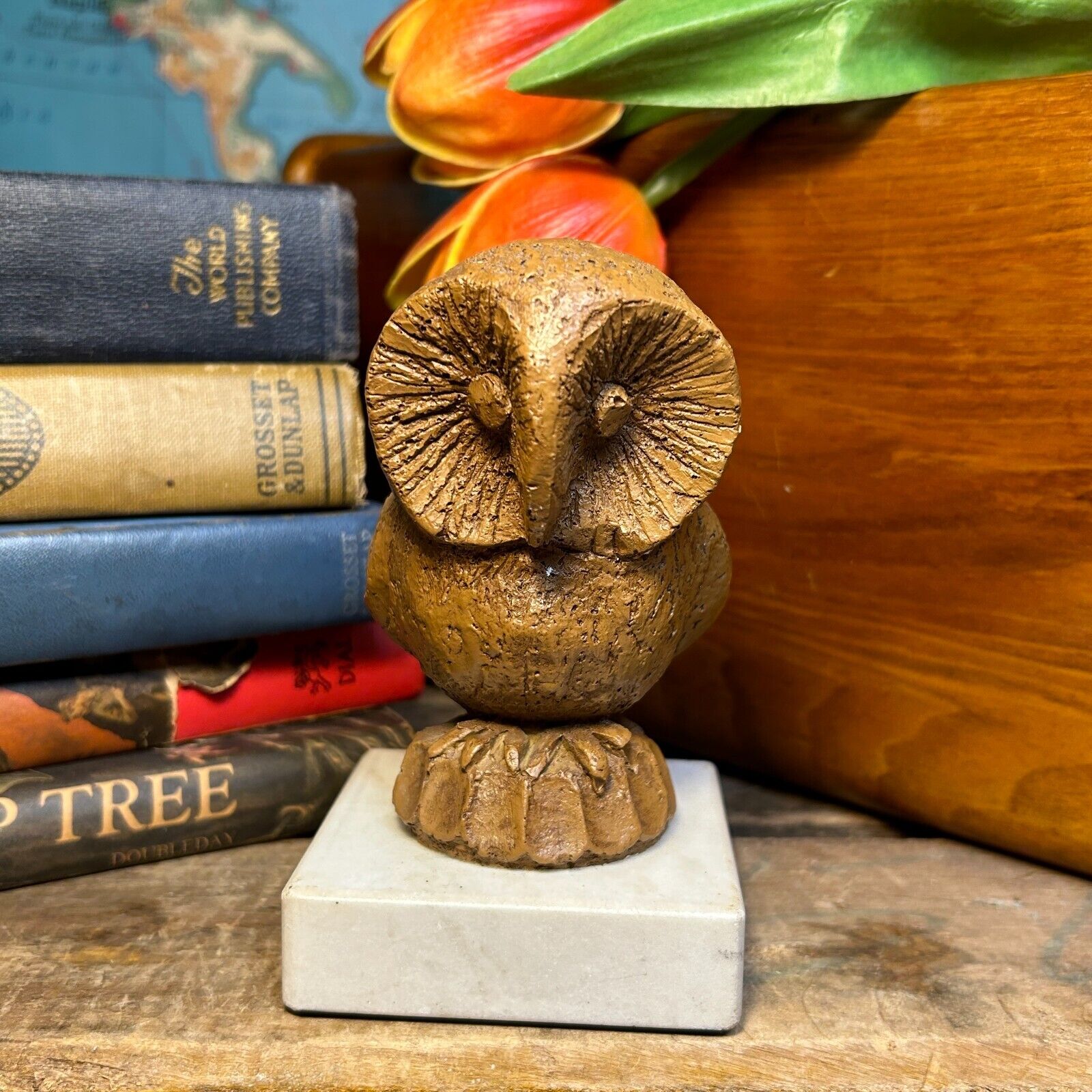 Vintage Carved Owl on Marble Base