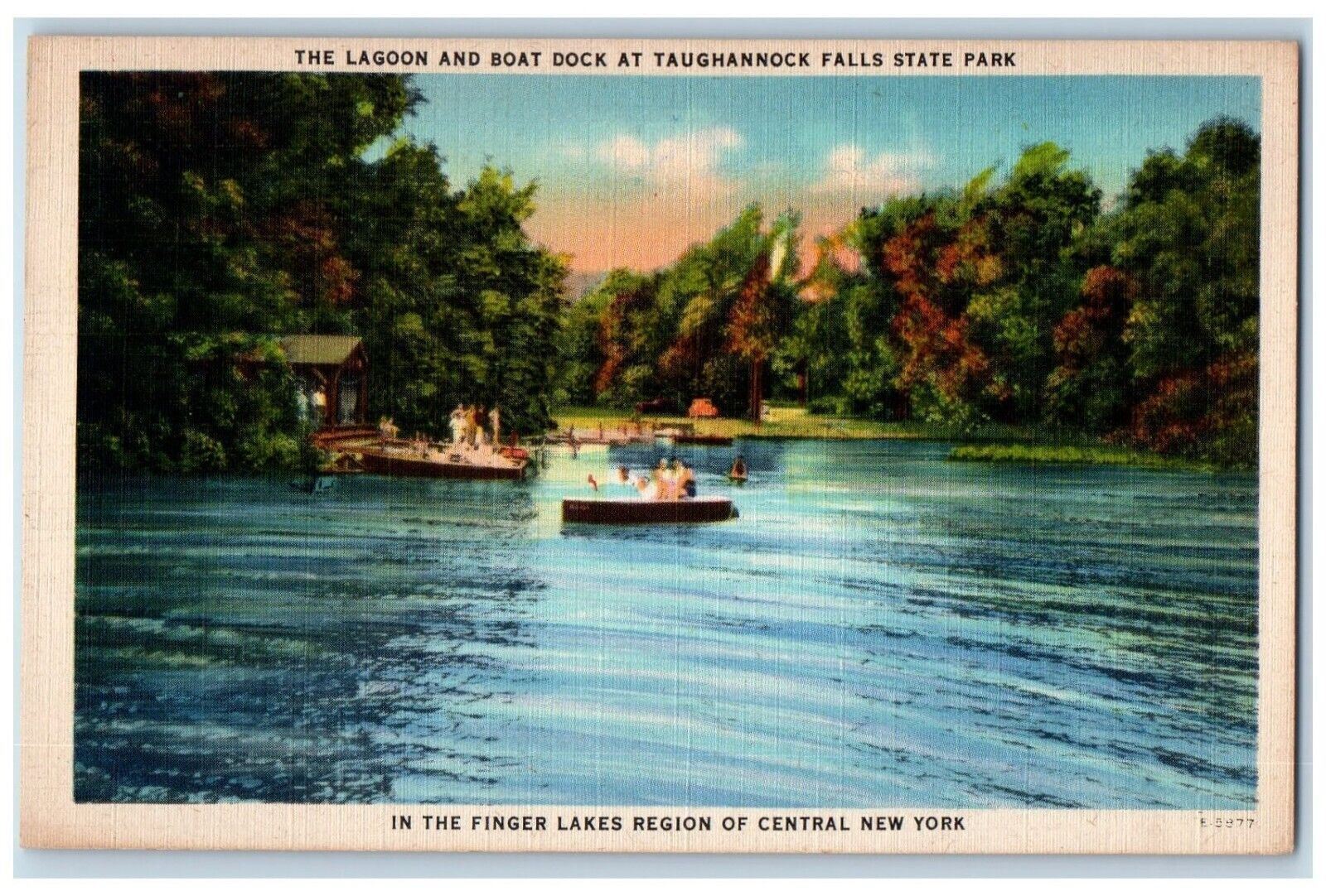 c1940 Lagoon Boat Dock Taughannock Falls State Park New York NY Vintage Postcard