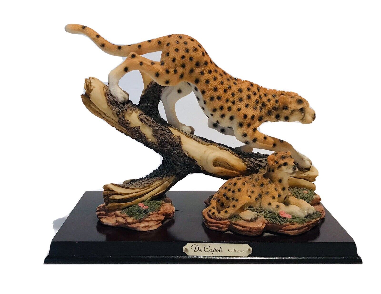 De Capoli Collection Leopard Statue Figurine 13”x9”x6” With Wooden Base