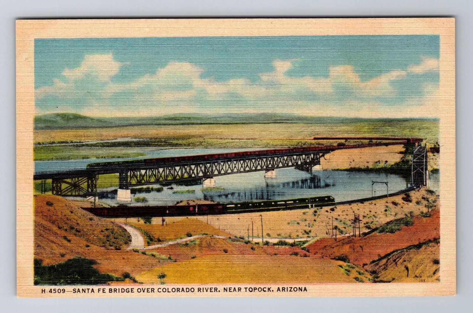Topock AZ-Arizona, Aerial Santa Fe Bridge, Antique, Vintage Souvenir Postcard