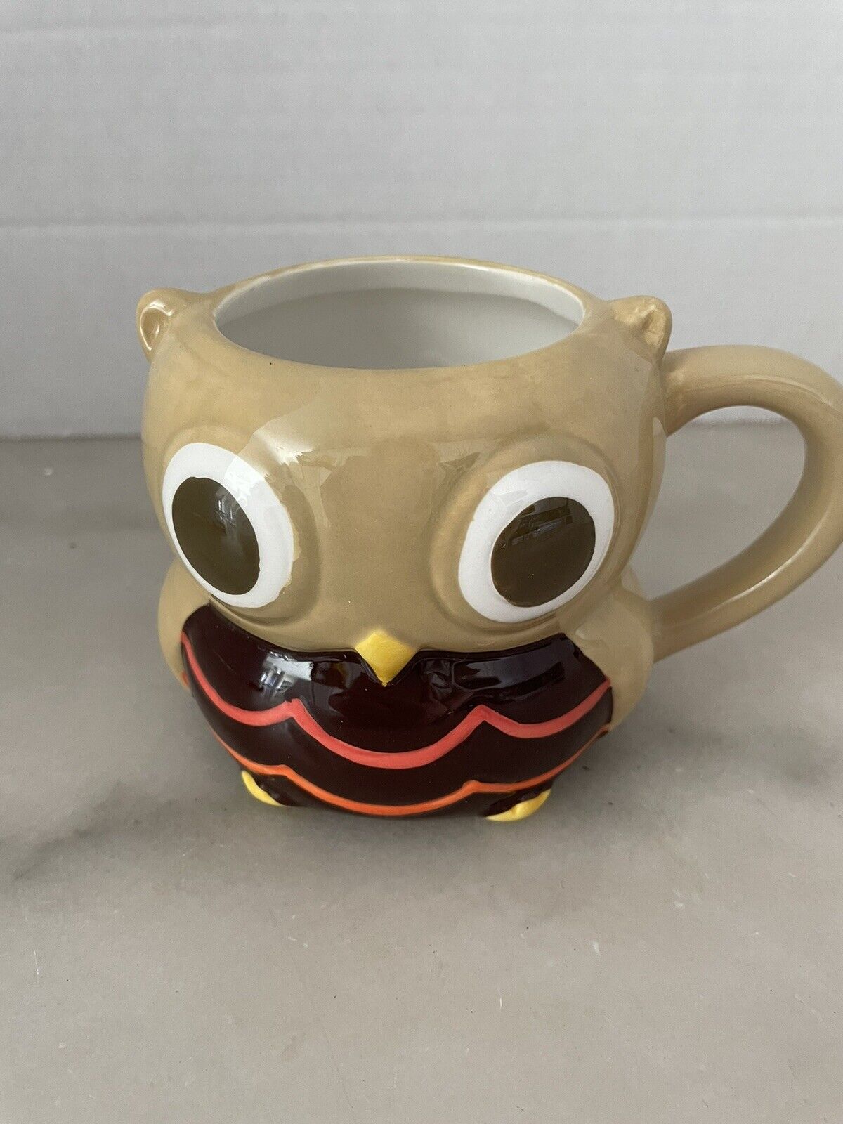 Mesa Home Products Cute Owl Coffee Mug 3D Hand Painted Brown Tan Orange