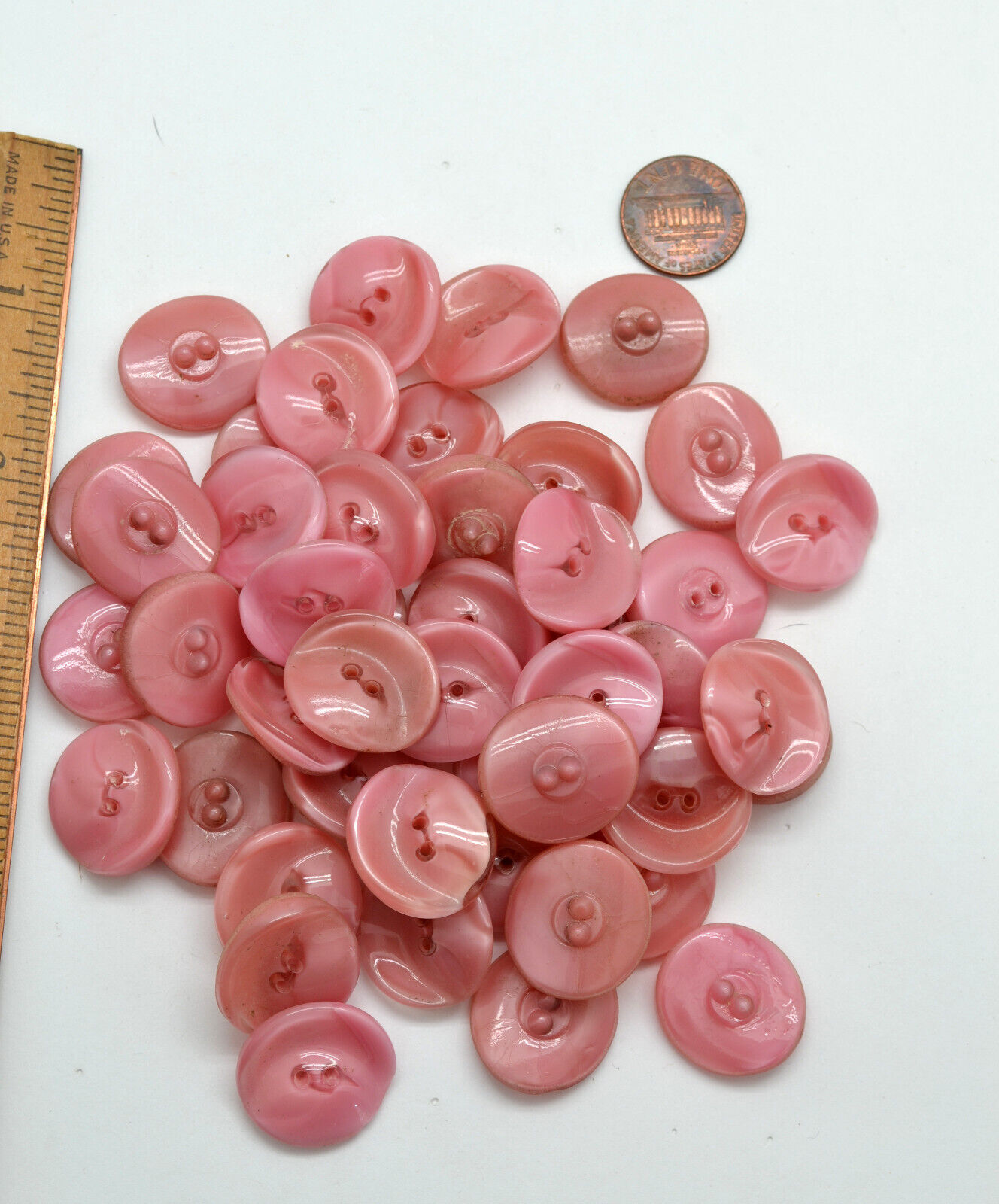 45 Old Vintage Czech Glass Pink Flat 2 hole Buttons, Approx 3/4\