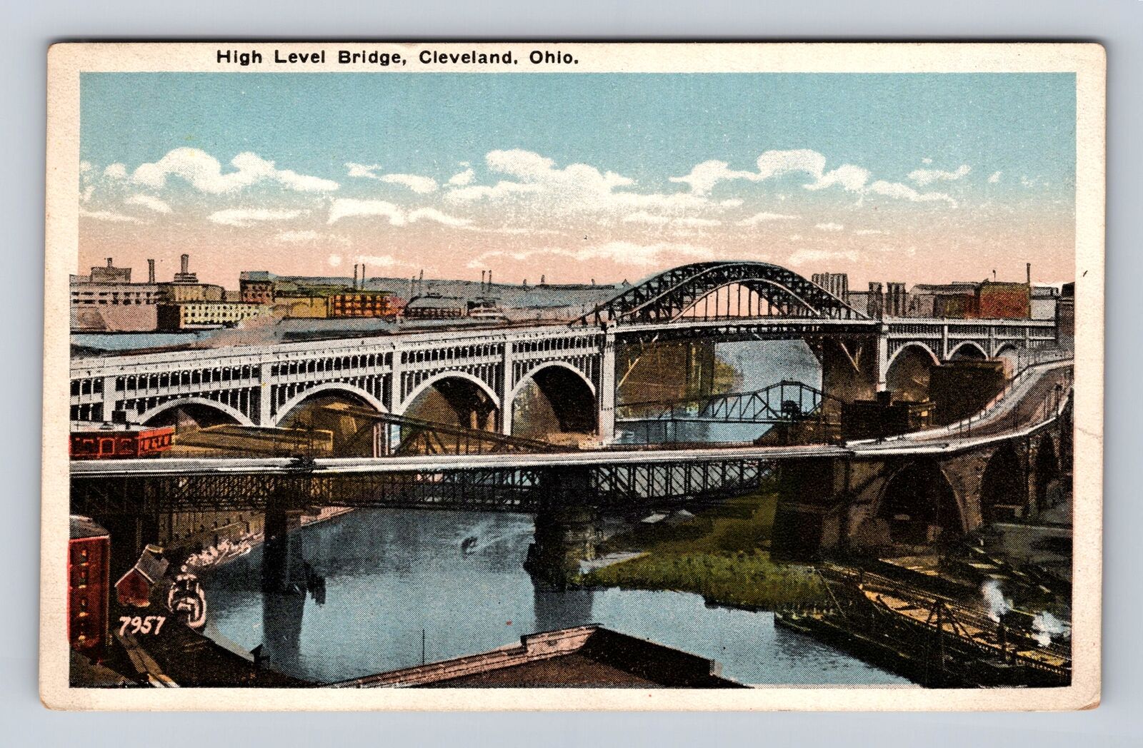 Cleveland OH-Ohio, High Level Bridge, Cuyahoga River, Vintage Souvenir Postcard