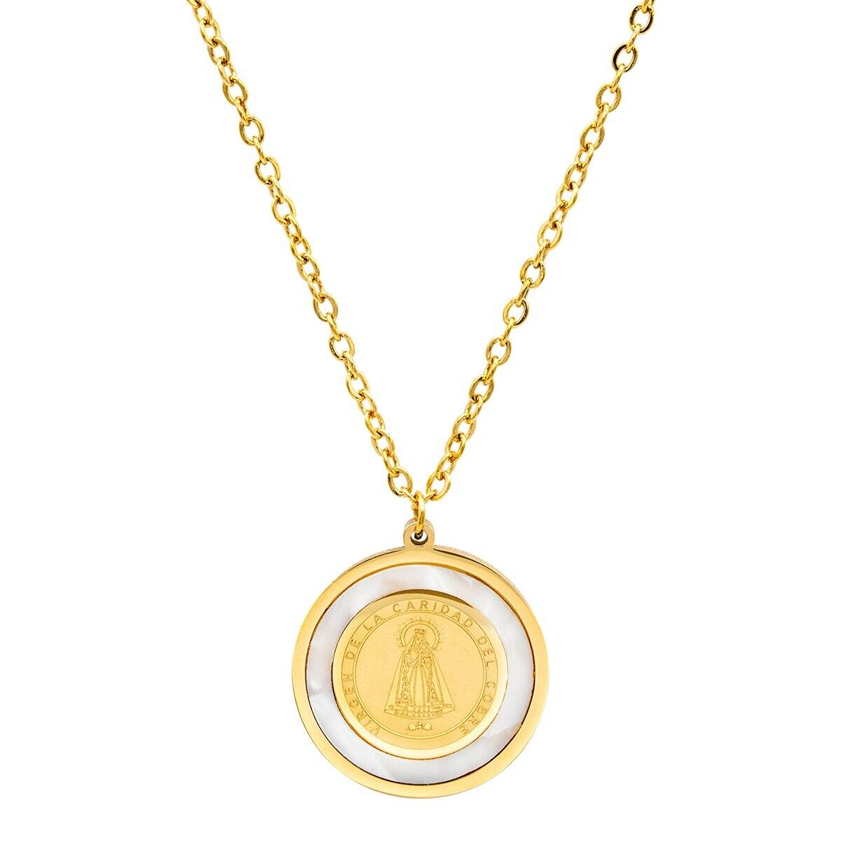 Catholic Town stainless steel Virgen de la Caridad Medal Necklace (SSPCN20MCH-G)