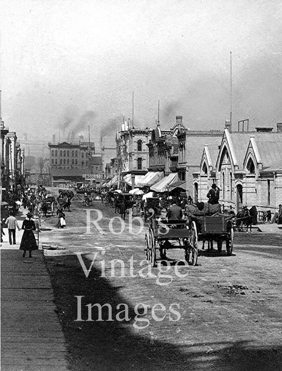 1885 Old  Milwaukee photo Vintage Juneau Ave East Wood Store in the distance