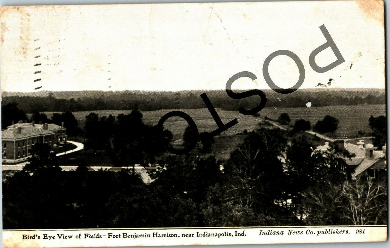 1910 Fort Benjamin Harrison IN Bird's Eye, to Theodore Grimes, postcard jj002