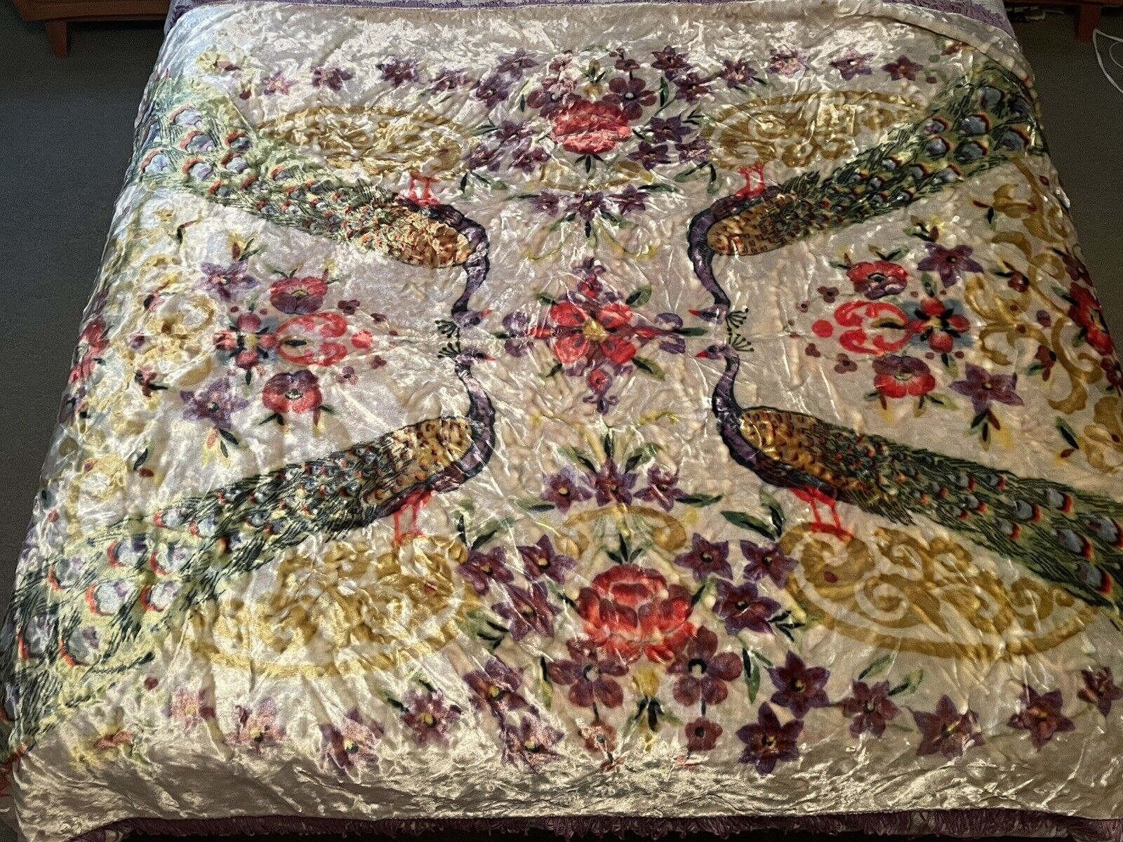 Vintage Antique Velvet Peacock Blanket