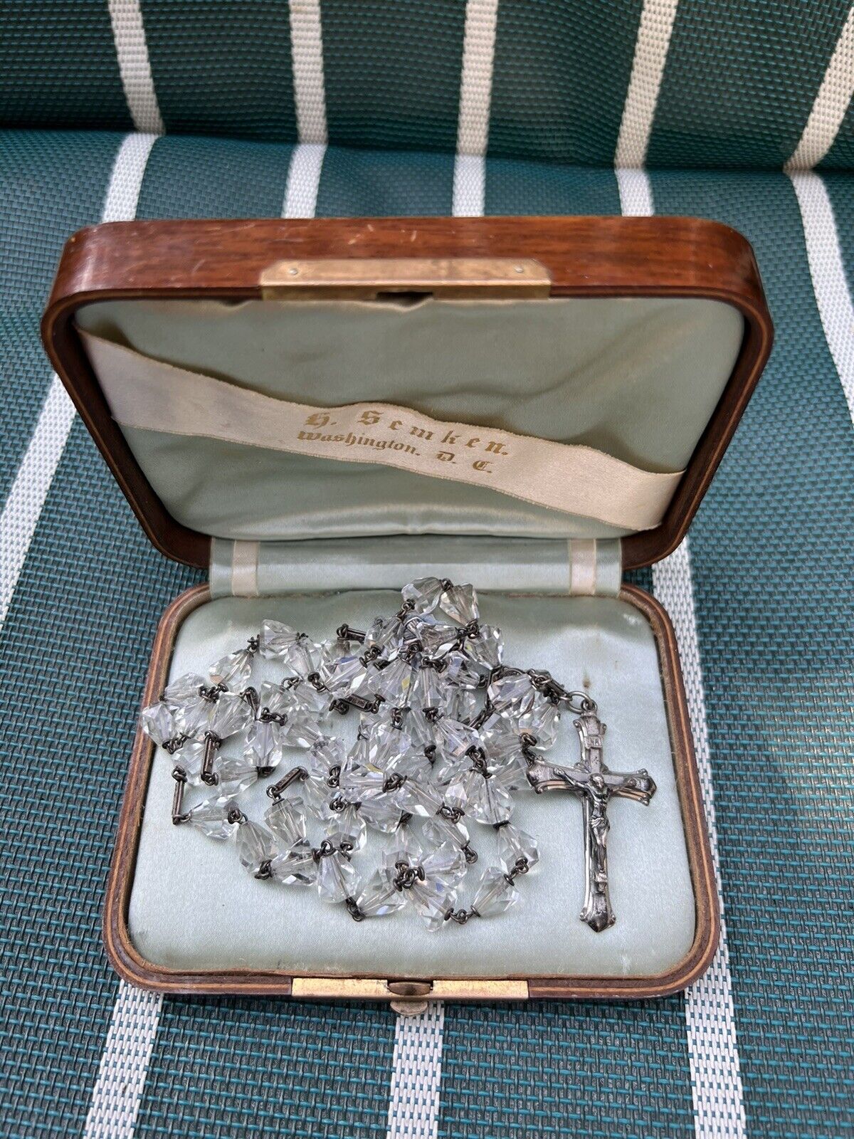 Rare Vintage Gloria De Roche Sterling Silver Rock Crystal Rosary 36\
