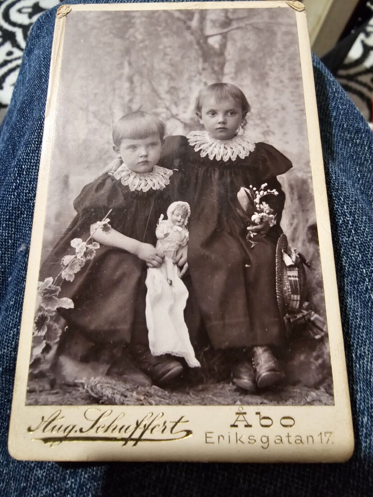 Antique Victorian CDV Photo Pretty Girls With High Doll Studio