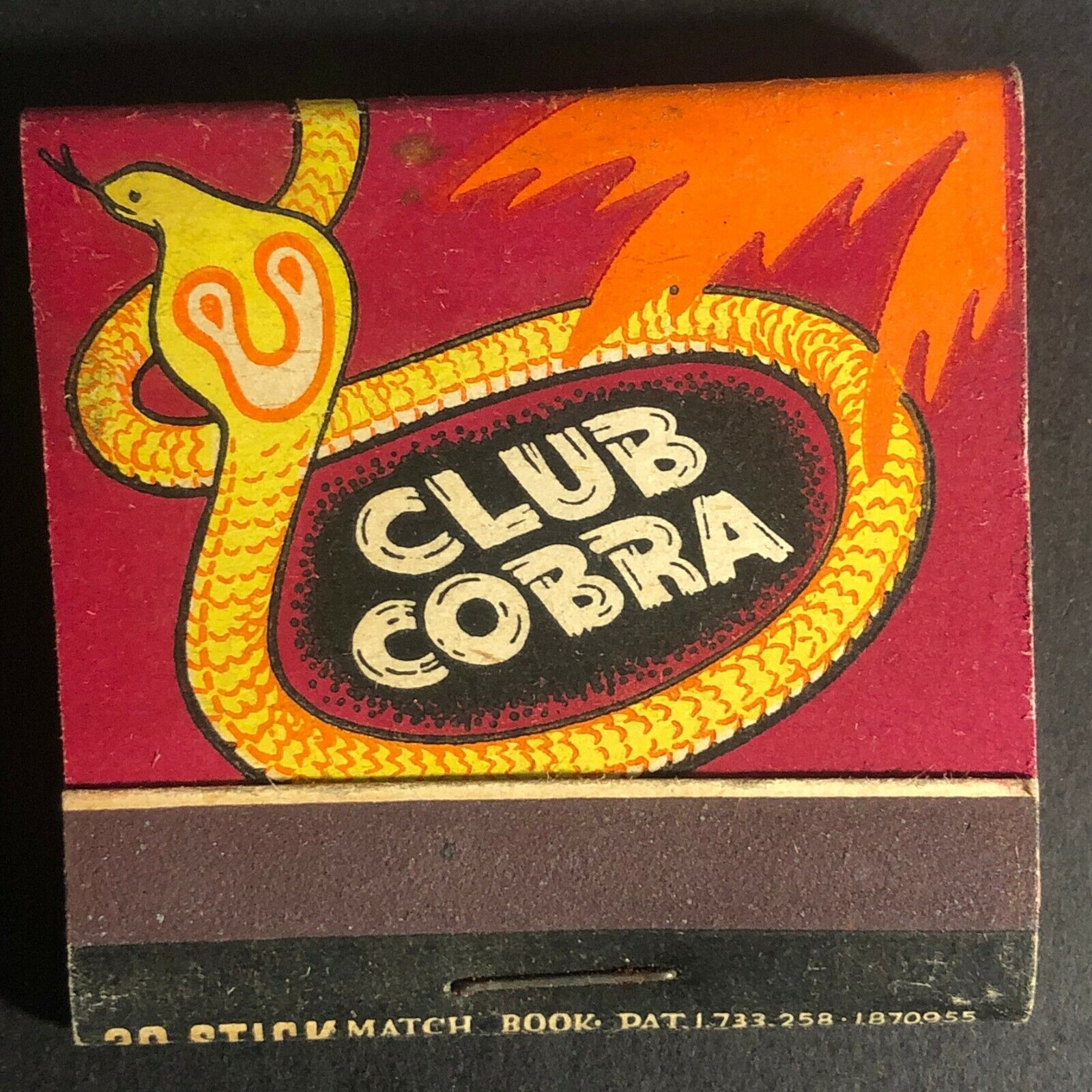 Scarce c1940's Full Matchbook 30-Strike Club Cobra Cocktails Los Angeles