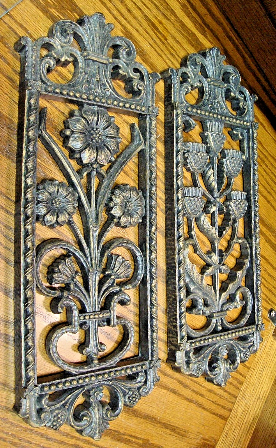 70\'s Homco Home Interiors Set 2) Floral Ornate Wall Plaques Bronze/Gold MCM  195