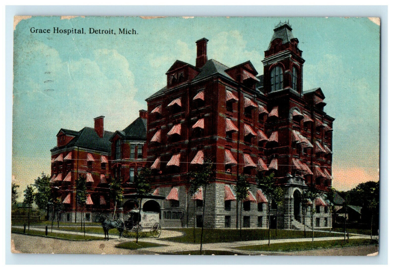 c1910s Grace Hospital, Detroit, Michigan MI Antique Posted Postcard