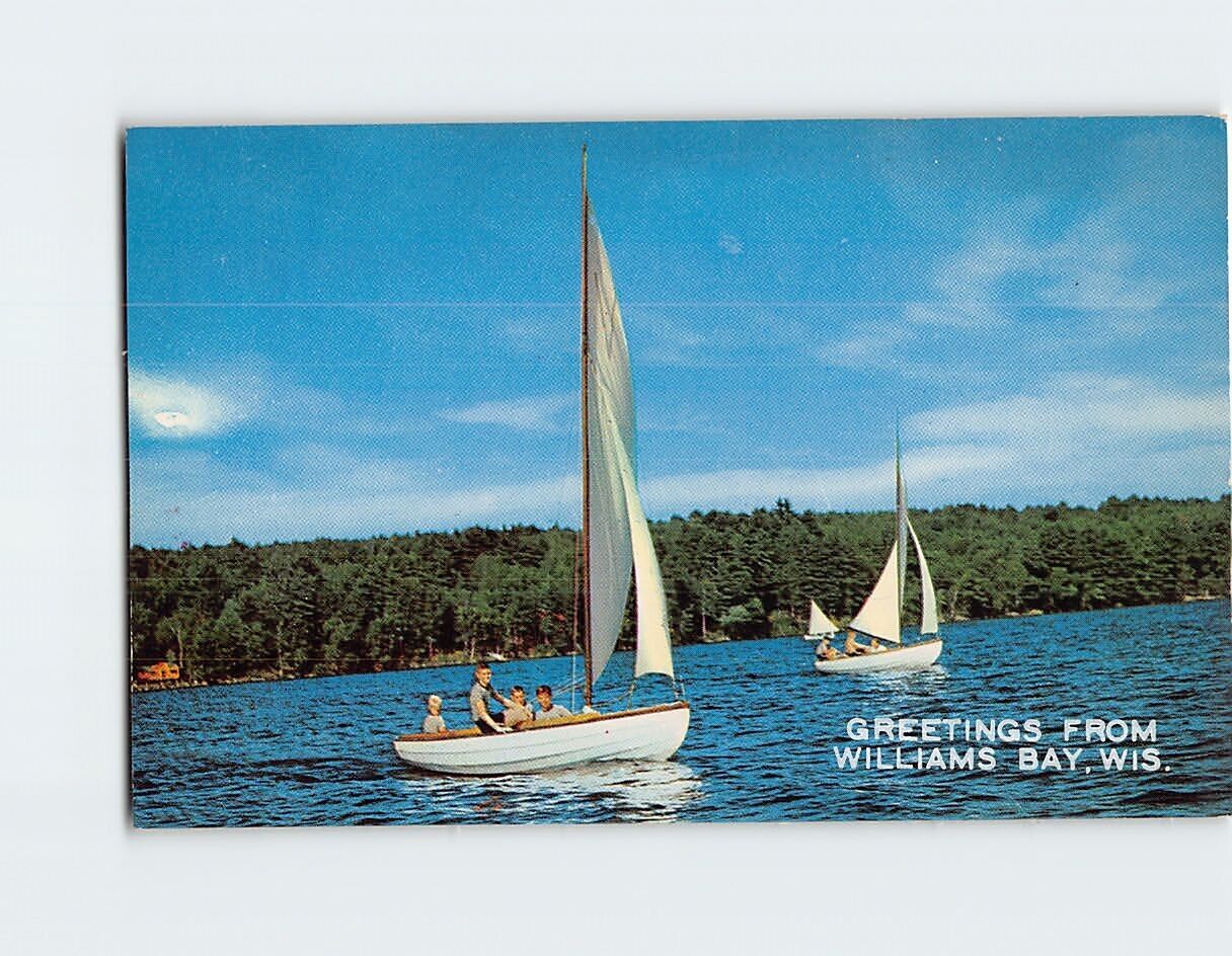 Postcard Sailboats Greetings from Williams Bay Wisconsin USA