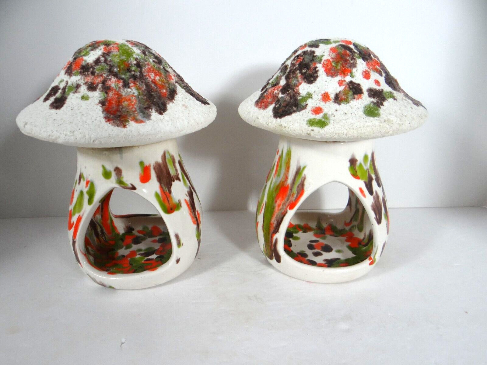 Ceramic Mushroom Votive Tea Light Candle Holders Set of 2 Drip Glaze 
