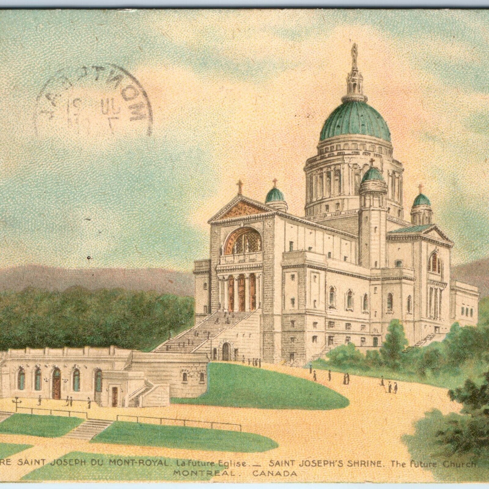 c1910s Montreal, Can St Joseph's Shrine Church Chapel Postcard Notes Cancel A170